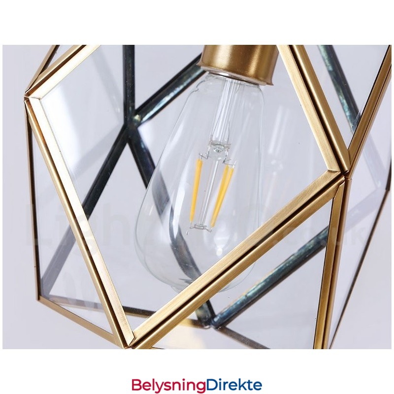 Rustikk Pendellampe I Nordisk Stil I Ren Messing Med Glassskjerm