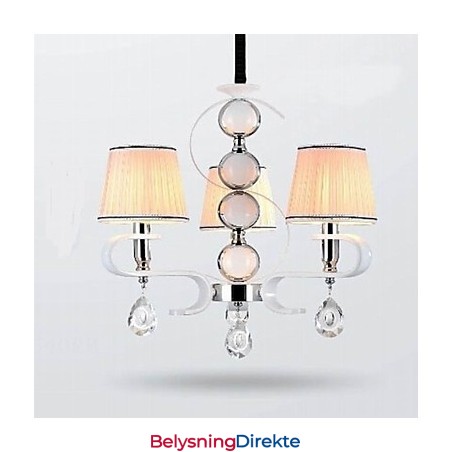 Stofflysekrone Med 3 Lys I Høy Kvalitet, Hvit Jade, Sølvring