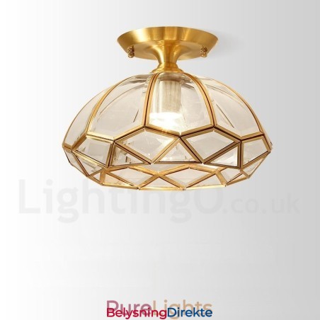 Rustikk Taklampe I Nordisk Stil I Ren Messing Med Glassskjerm