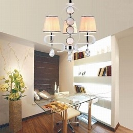 Stofflysekrone Med 3 Lys I Høy Kvalitet, Hvit Jade, Sølvring