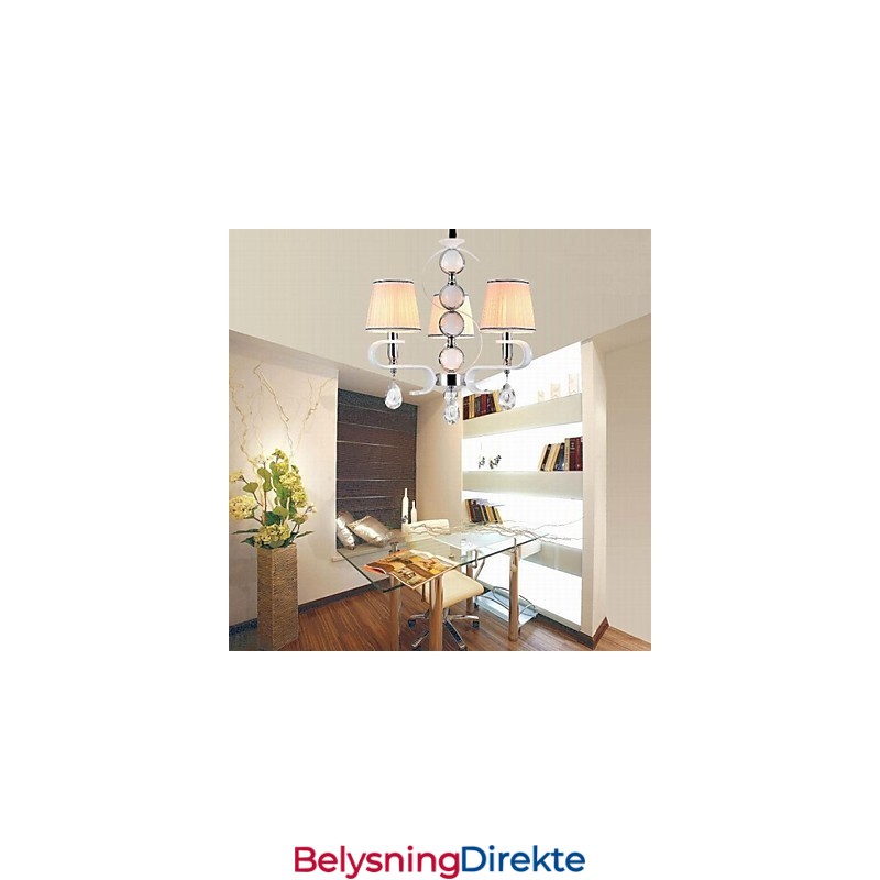 Stofflysekrone Med 3 Lys I Høy Kvalitet, Hvit Jade, Sølvring