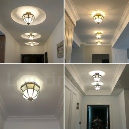 Rustikk Taklampe I Nordisk Stil I Ren Messing Med Glassskjerm