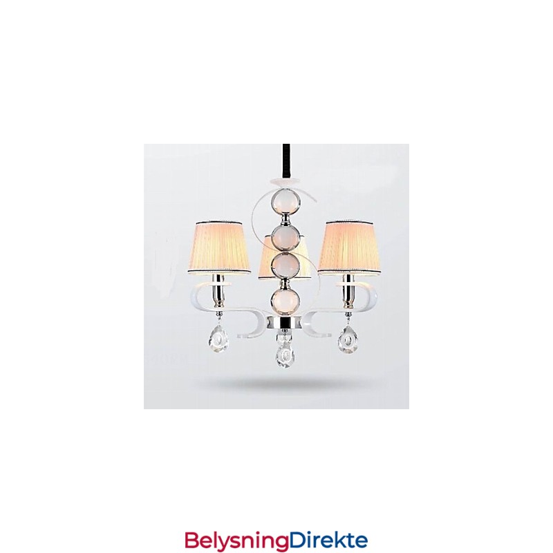 Stofflysekrone Med 3 Lys I Høy Kvalitet, Hvit Jade, Sølvring