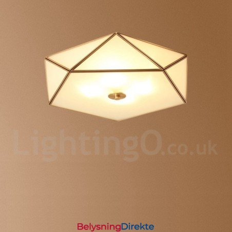 Rustikk Taklampe I Nordisk Stil I Ren Messing Med Glassskjerm