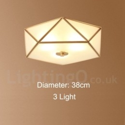 Rustikk Taklampe I Nordisk Stil I Ren Messing Med Glassskjerm