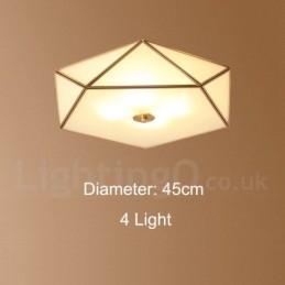 Rustikk Taklampe I Nordisk Stil I Ren Messing Med Glassskjerm