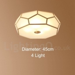 Rustikk Taklampe I Nordisk Stil I Ren Messing Med Glassskjerm