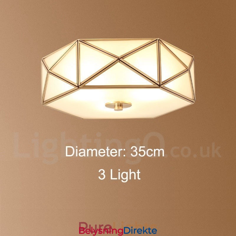 Rustikk Taklampe I Nordisk Stil I Ren Messing Med Glassskjerm