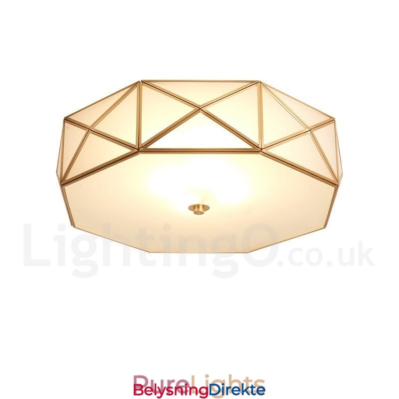 Rustikk Taklampe I Nordisk Stil I Ren Messing Med Glassskjerm