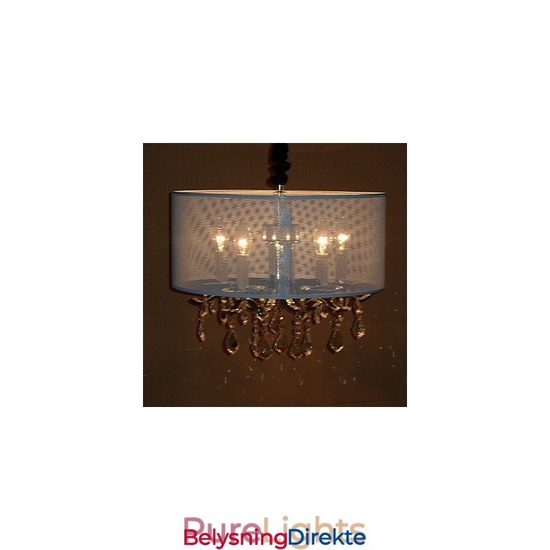 Moderne Krystall Pendellampe Med 5 Lys Og Halvgjennomsiktig Skjerm