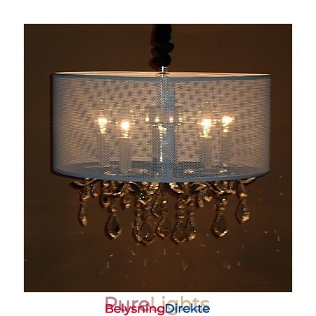 Moderne Krystall Pendellampe Med 5 Lys Og Halvgjennomsiktig Skjerm