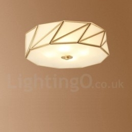 Rustikk Taklampe I Nordisk Stil I Ren Messing Med Glassskjerm