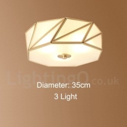 Rustikk Taklampe I Nordisk Stil I Ren Messing Med Glassskjerm