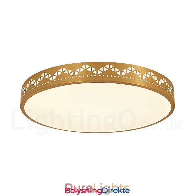 Rund Taklampe I Ren Messing, Moderne Og Moderne I Nordisk Stil Med Innfelt Tak Og Akrylskjerm