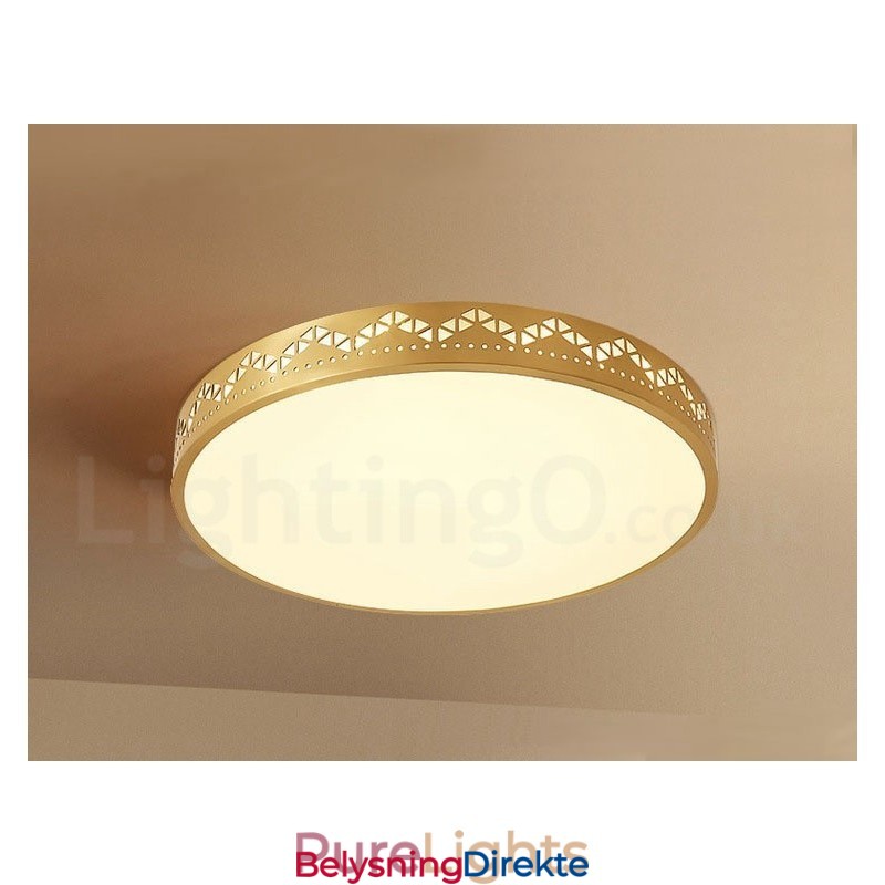 Rund Taklampe I Ren Messing, Moderne Og Moderne I Nordisk Stil Med Innfelt Tak Og Akrylskjerm