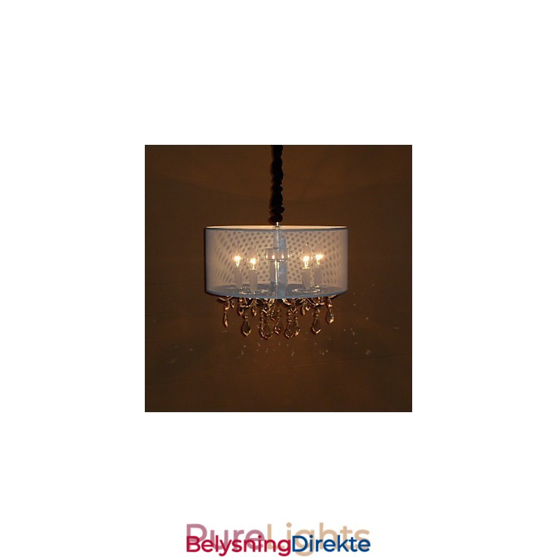 Moderne Krystall Pendellampe Med 5 Lys Og Halvgjennomsiktig Skjerm