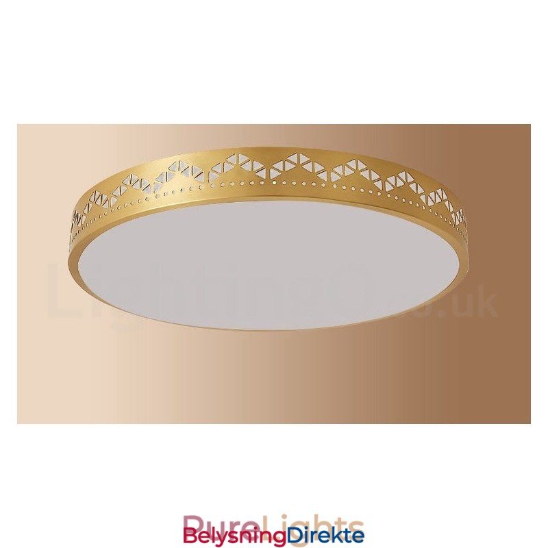 Rund Taklampe I Ren Messing, Moderne Og Moderne I Nordisk Stil Med Innfelt Tak Og Akrylskjerm