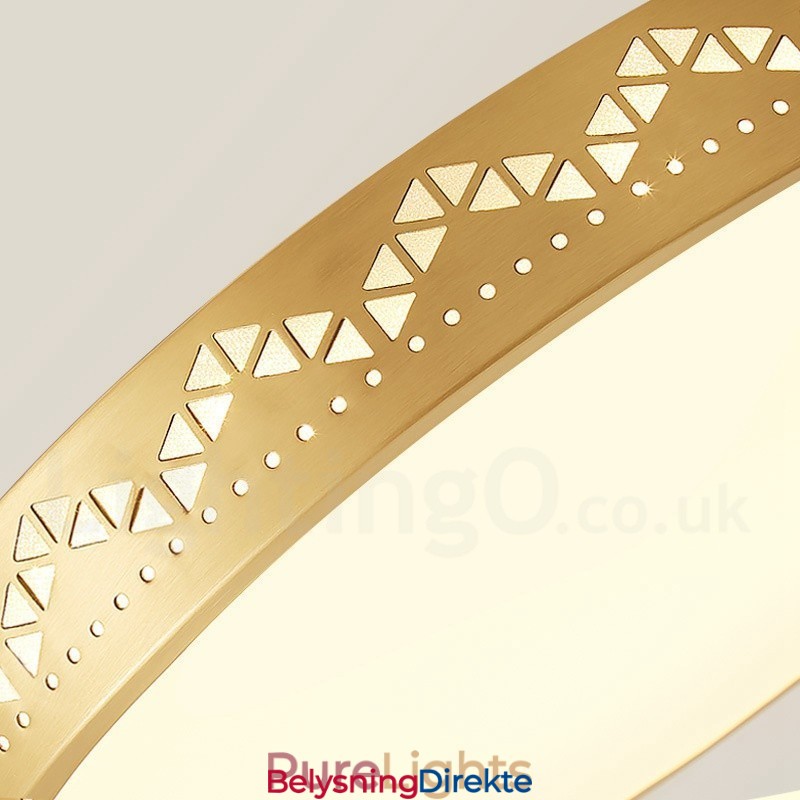 Rund Taklampe I Ren Messing, Moderne Og Moderne I Nordisk Stil Med Innfelt Tak Og Akrylskjerm