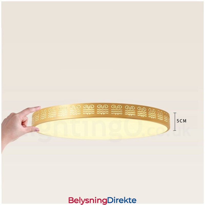 Rund Taklampe I Ren Messing, Moderne Og Moderne I Nordisk Stil Med Innfelt Tak Og Akrylskjerm