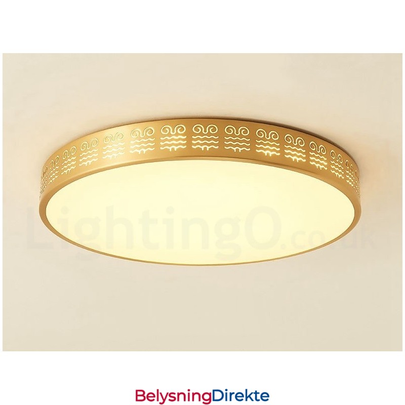 Rund Taklampe I Ren Messing, Moderne Og Moderne I Nordisk Stil Med Innfelt Tak Og Akrylskjerm