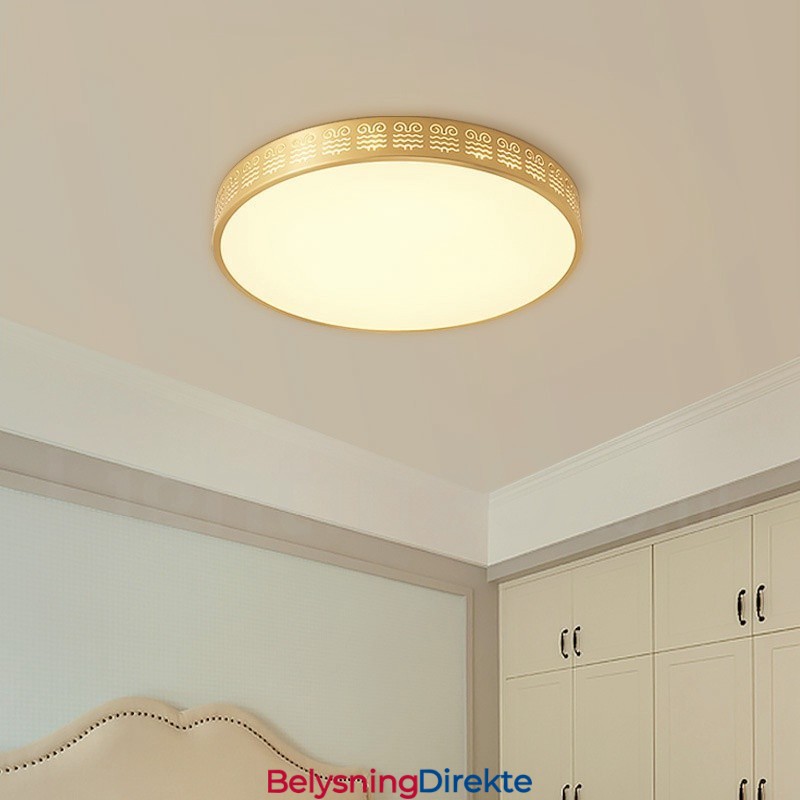 Rund Taklampe I Ren Messing, Moderne Og Moderne I Nordisk Stil Med Innfelt Tak Og Akrylskjerm