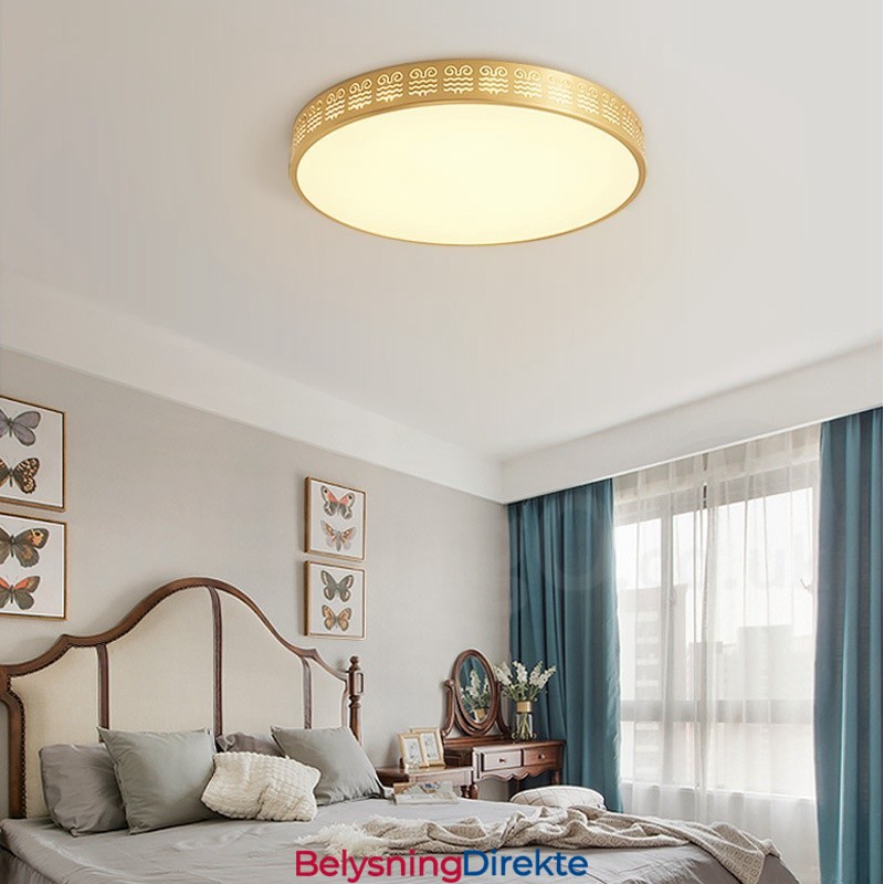 Rund Taklampe I Ren Messing, Moderne Og Moderne I Nordisk Stil Med Innfelt Tak Og Akrylskjerm