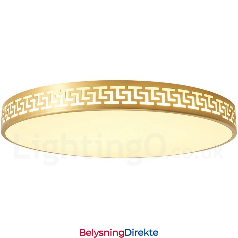 Rund Taklampe I Ren Messing, Moderne Og Moderne I Nordisk Stil Med Innfelt Tak Og Akrylskjerm