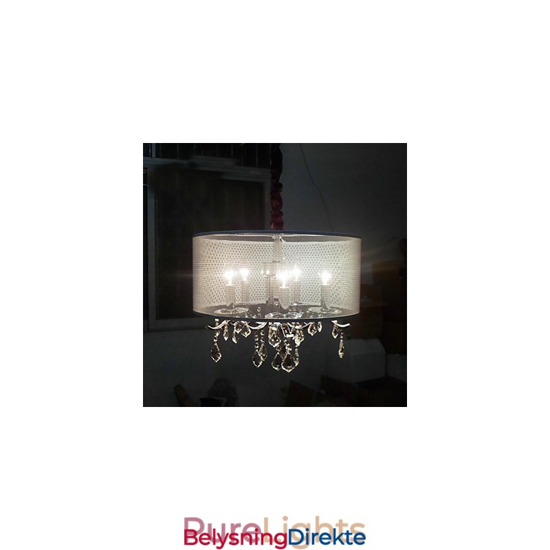 Moderne Krystall Pendellampe Med 5 Lys Og Halvgjennomsiktig Skjerm