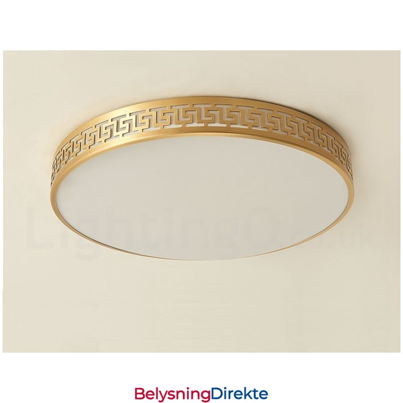 Rund Taklampe I Ren Messing, Moderne Og Moderne I Nordisk Stil Med Innfelt Tak Og Akrylskjerm