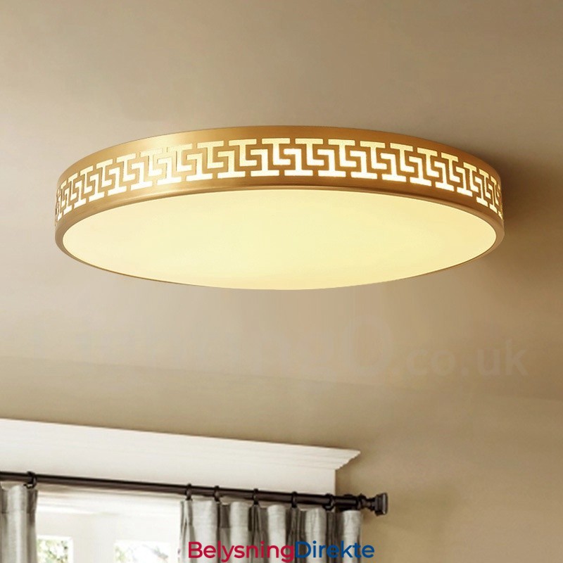 Rund Taklampe I Ren Messing, Moderne Og Moderne I Nordisk Stil Med Innfelt Tak Og Akrylskjerm