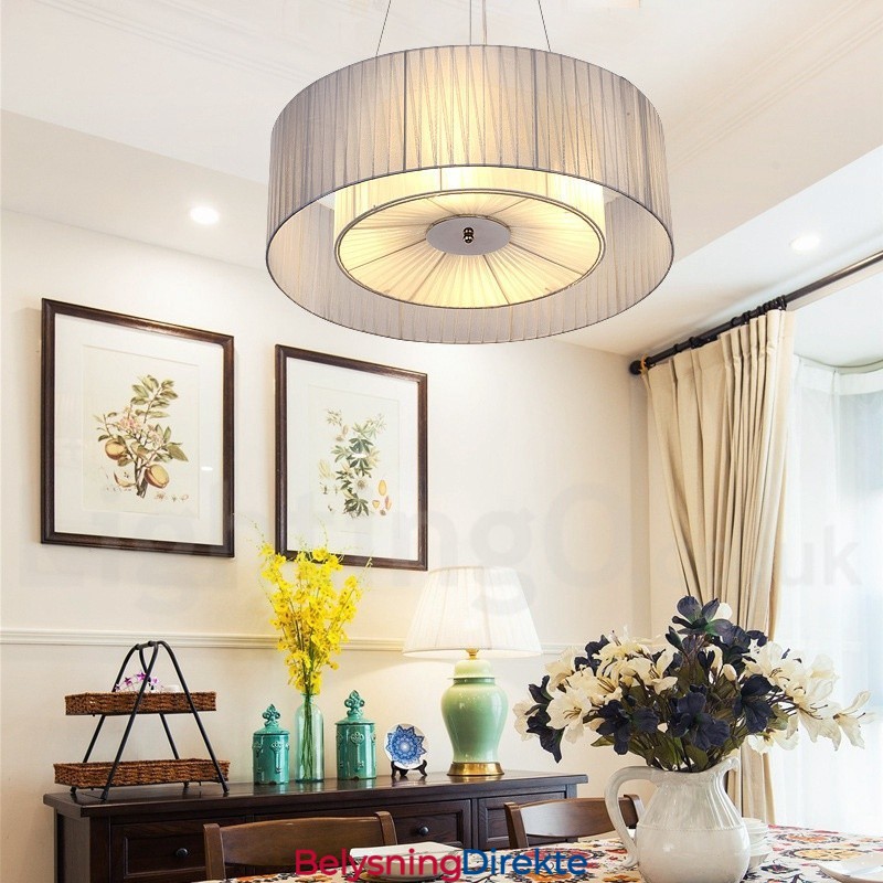 Drum 4-Lys Pendellampe Moderne Med Stoffskjerm