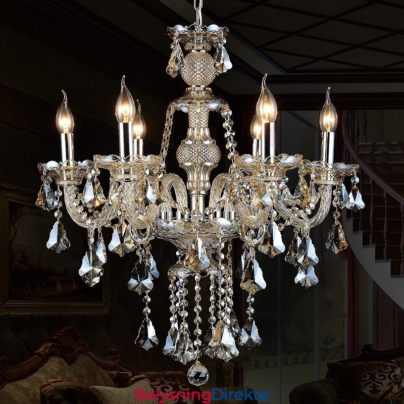 6 Lys Retro Konjakkfarget K9 Krystall Moderne Lysekrone