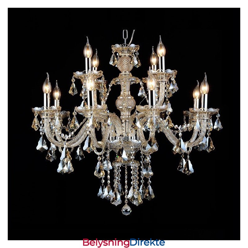 12 Lys Retro Konjakkfarget K9 Krystall Moderne Lysekrone