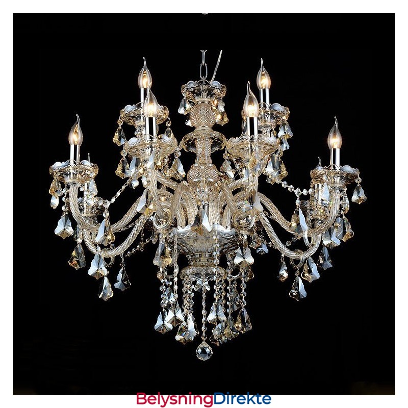 12 Lys Retro Konjakkfarget K9 Krystall Moderne Lysekrone