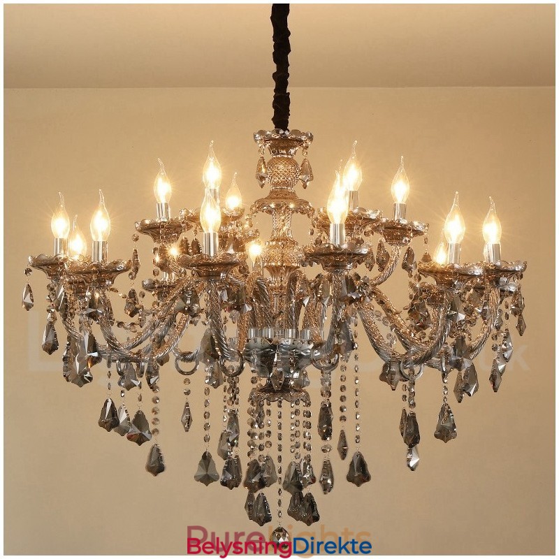 18 Lys Retro Grå Farge K9 Krystalllys Stor Lysekrone