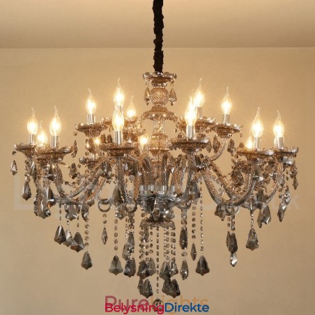 18 Lys Retro Grå Farge K9 Krystalllys Stor Lysekrone