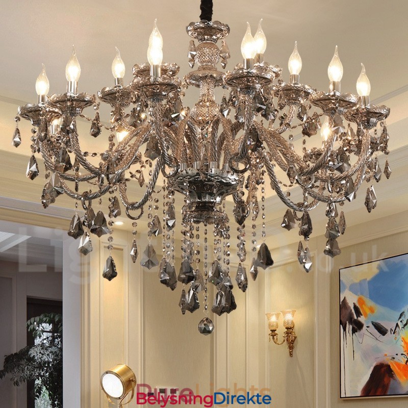 18 Lys Retro Grå Farge K9 Krystalllys Stor Lysekrone
