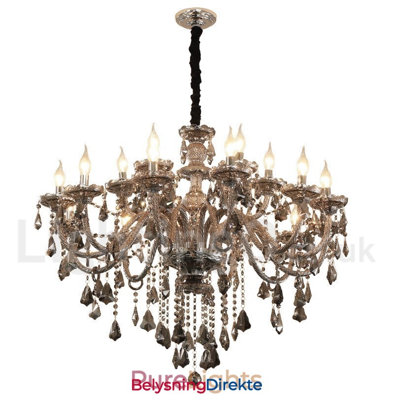 18 Lys Retro Grå Farge K9 Krystalllys Stor Lysekrone