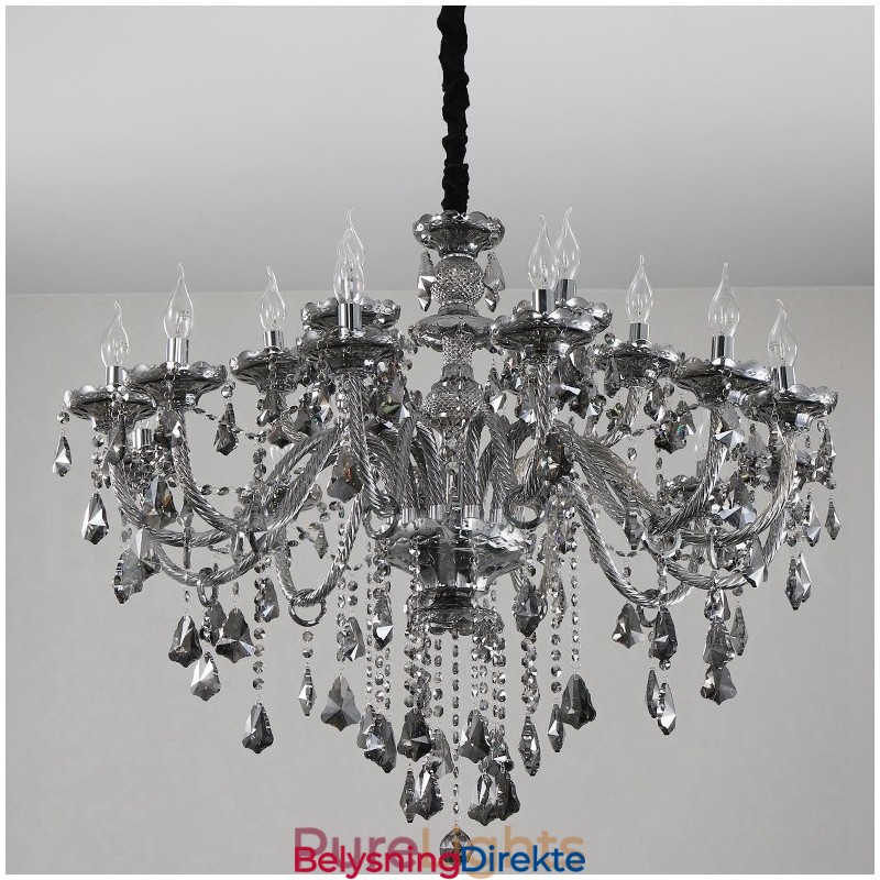 18 Lys Retro Grå Farge K9 Krystalllys Stor Lysekrone