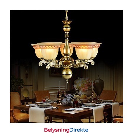 Lysekrone Med Fem Lys I Bronse, Europeisk Retroklassiker
