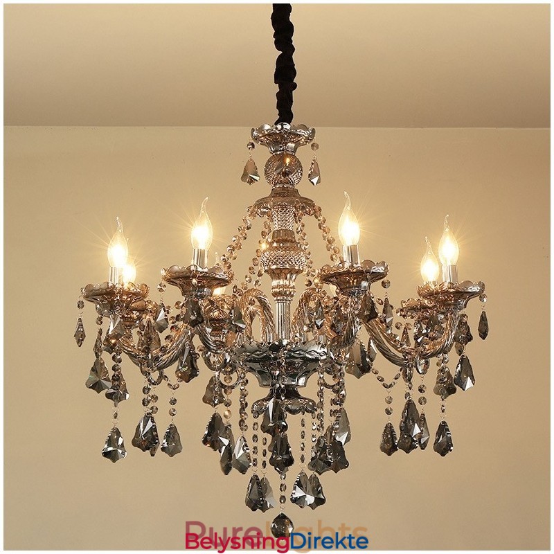 8 Lys Retro Grå Farge K9 Krystalllys Lysekrone