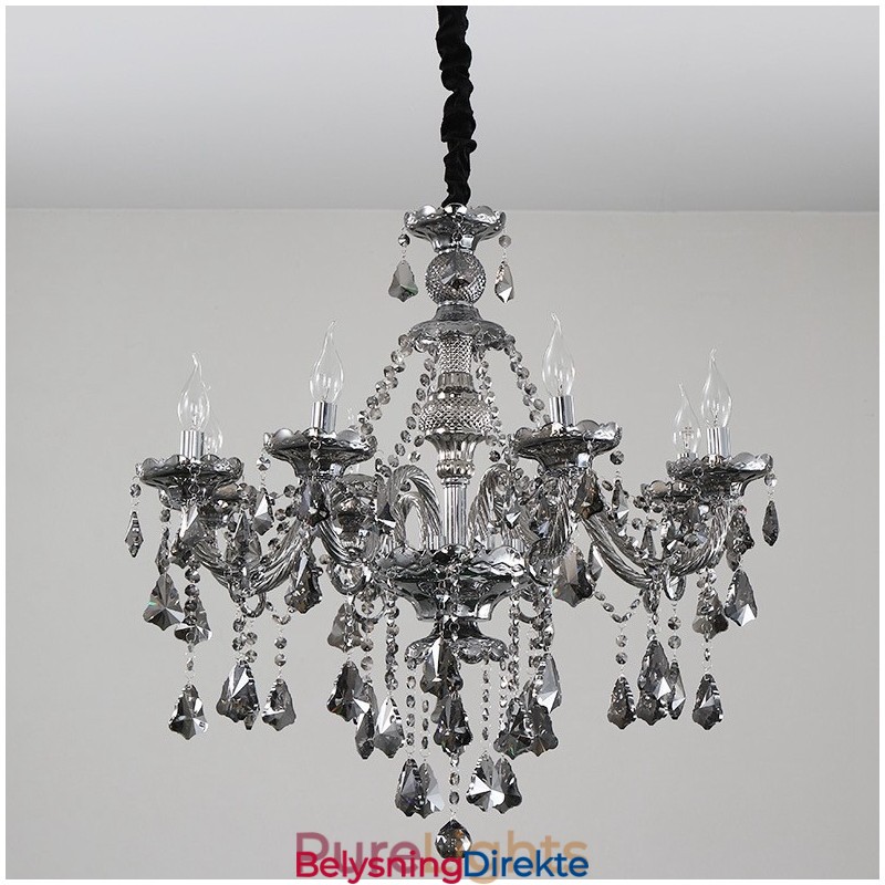 8 Lys Retro Grå Farge K9 Krystalllys Lysekrone