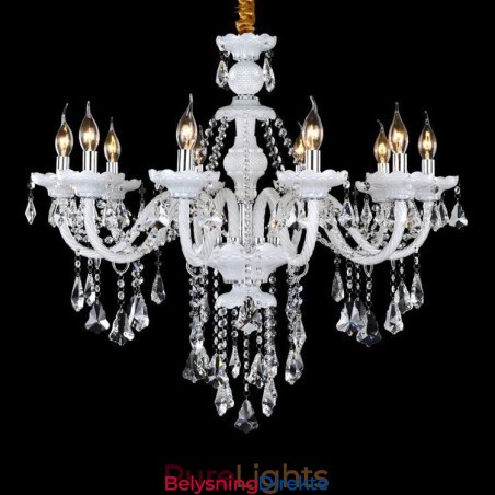 Retro Hvitfarget K9 Klar Krystalllysekrone