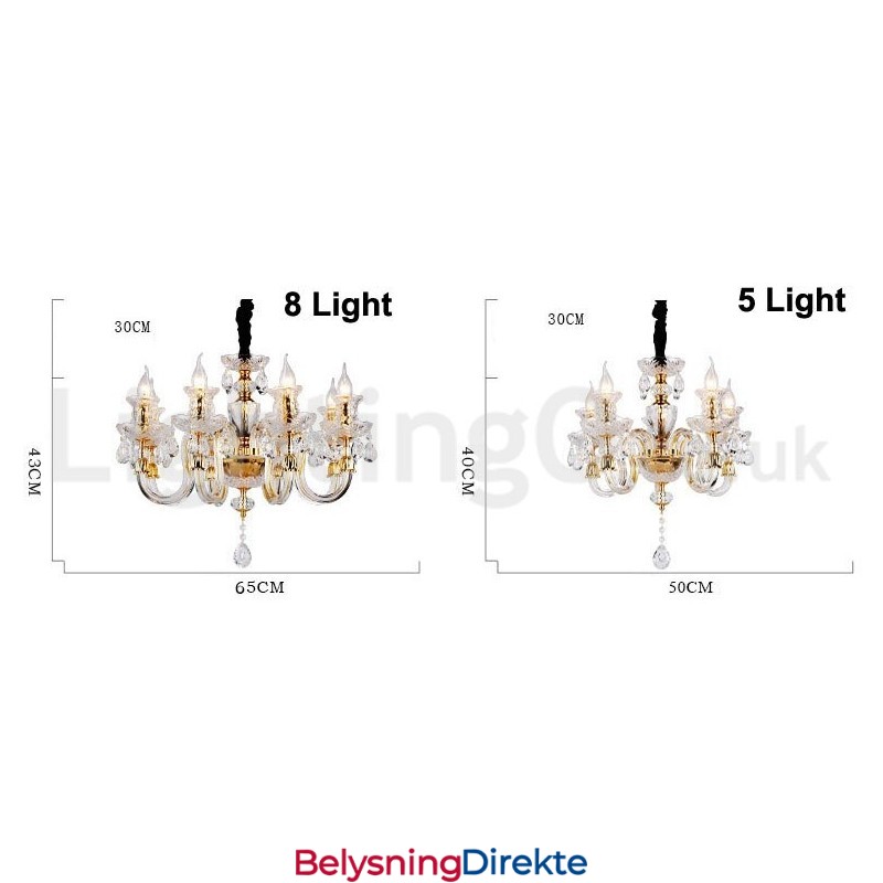 Retro Gullfarget K9 Klar Krystalllysekrone