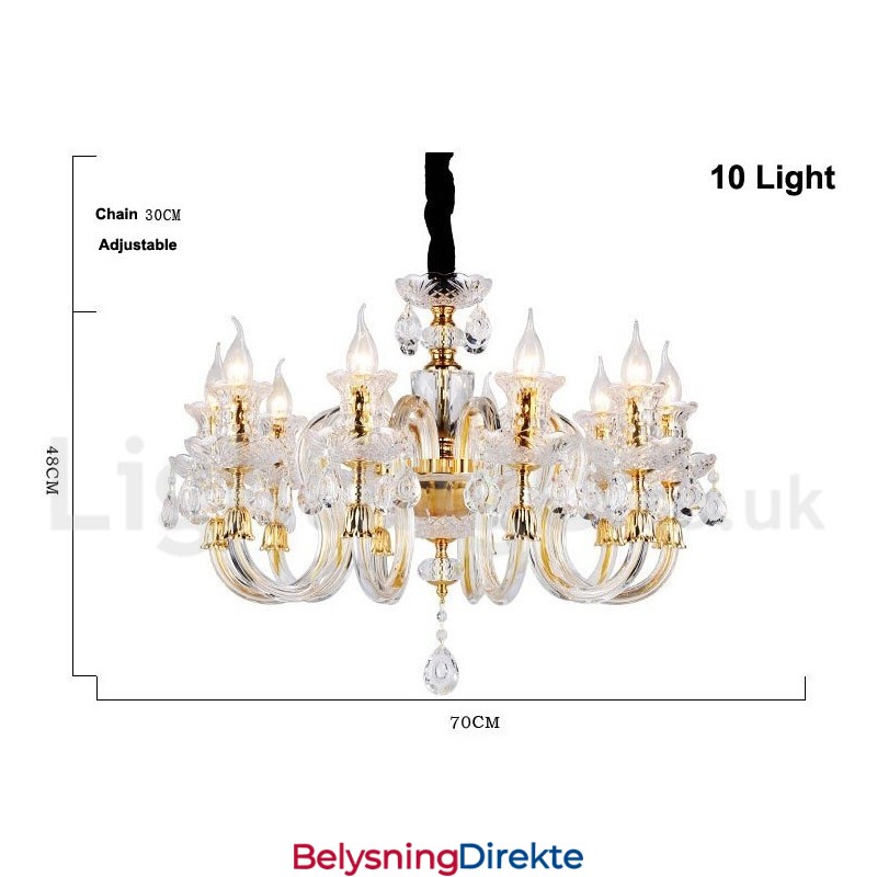 Retro Gullfarget K9 Klar Krystalllysekrone