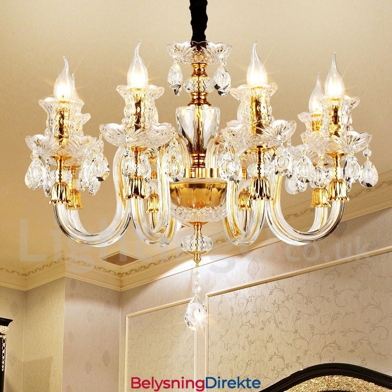 Retro Gullfarget K9 Klar Krystalllysekrone