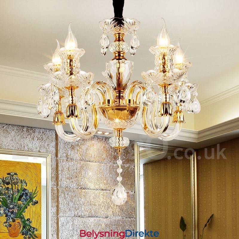 Retro Gullfarget K9 Klar Krystalllysekrone