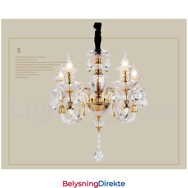 Retro Gullfarget K9 Klar Krystalllysekrone