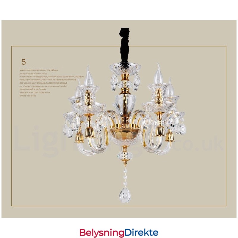 Retro Gullfarget K9 Klar Krystalllysekrone