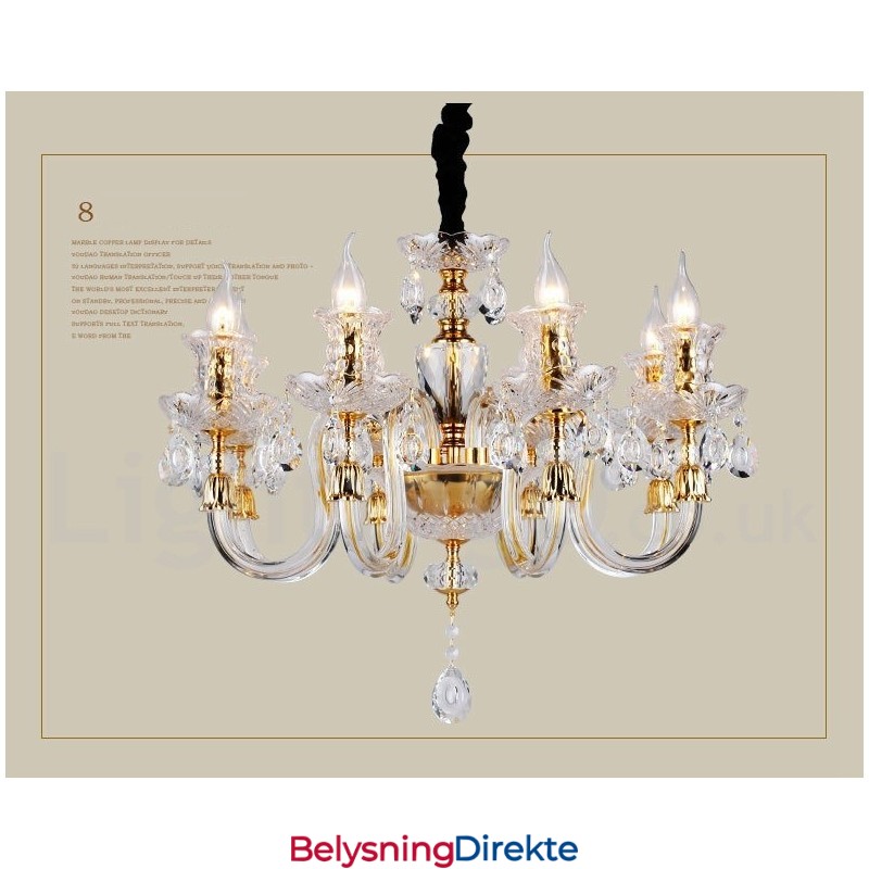 Retro Gullfarget K9 Klar Krystalllysekrone